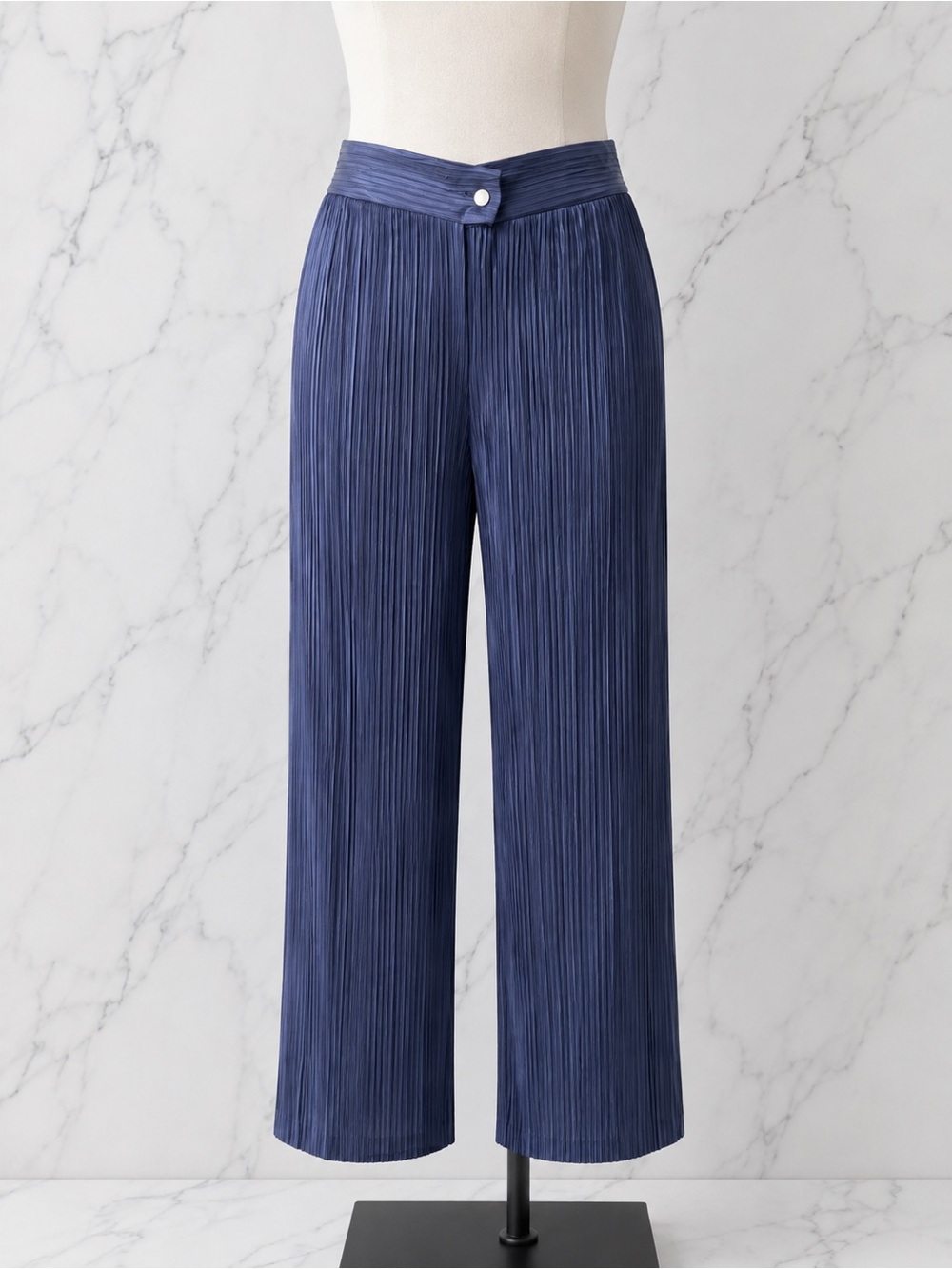 Melissa Paige Navy Pleated Straight-Leg Pants